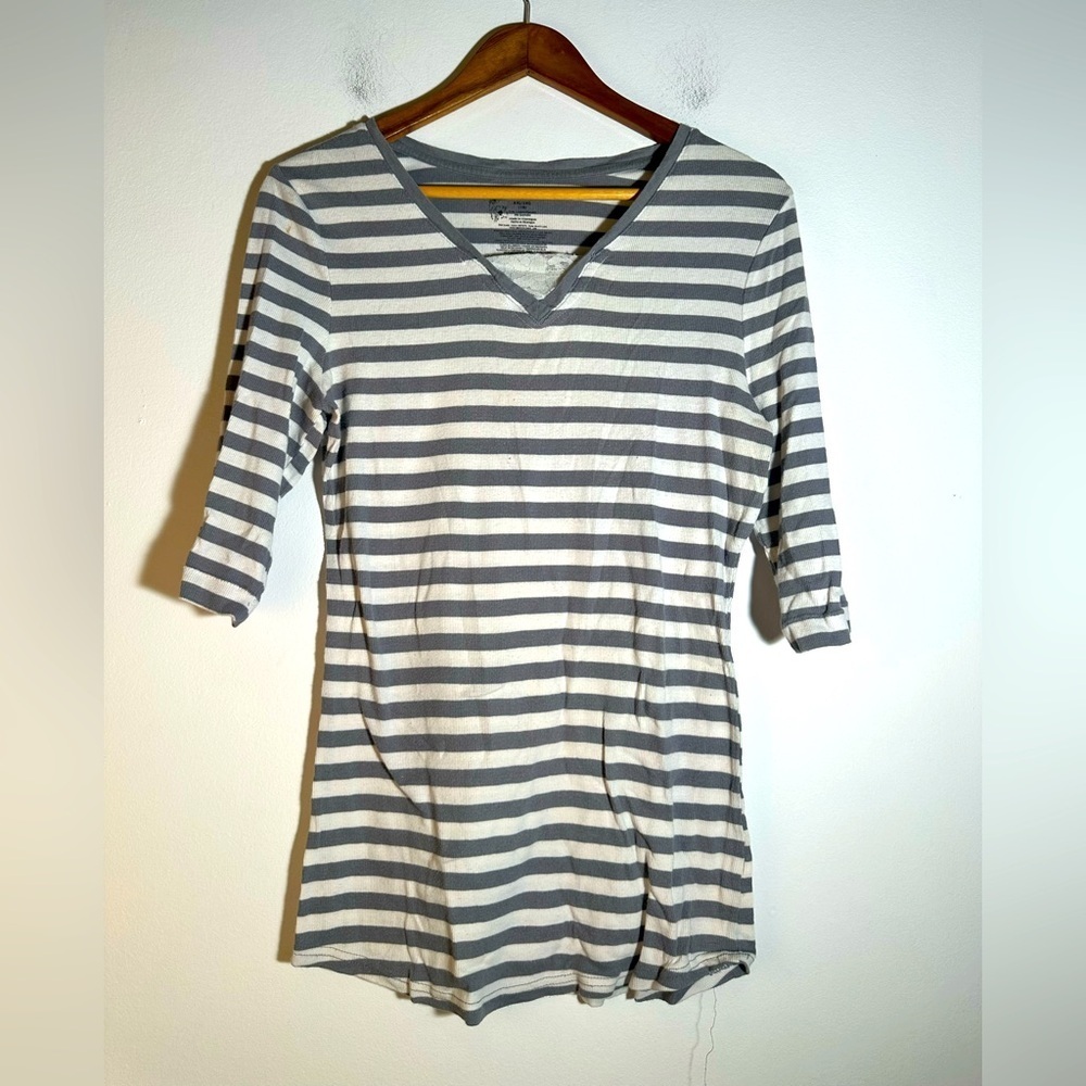 Gray Striped V-Neck Women's Top